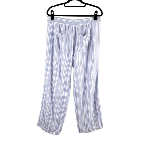 GAP High-Rise Linen Blend Pull-On Wide Leg Pants Women's Size L Blue Striped - Picture 4 of 11